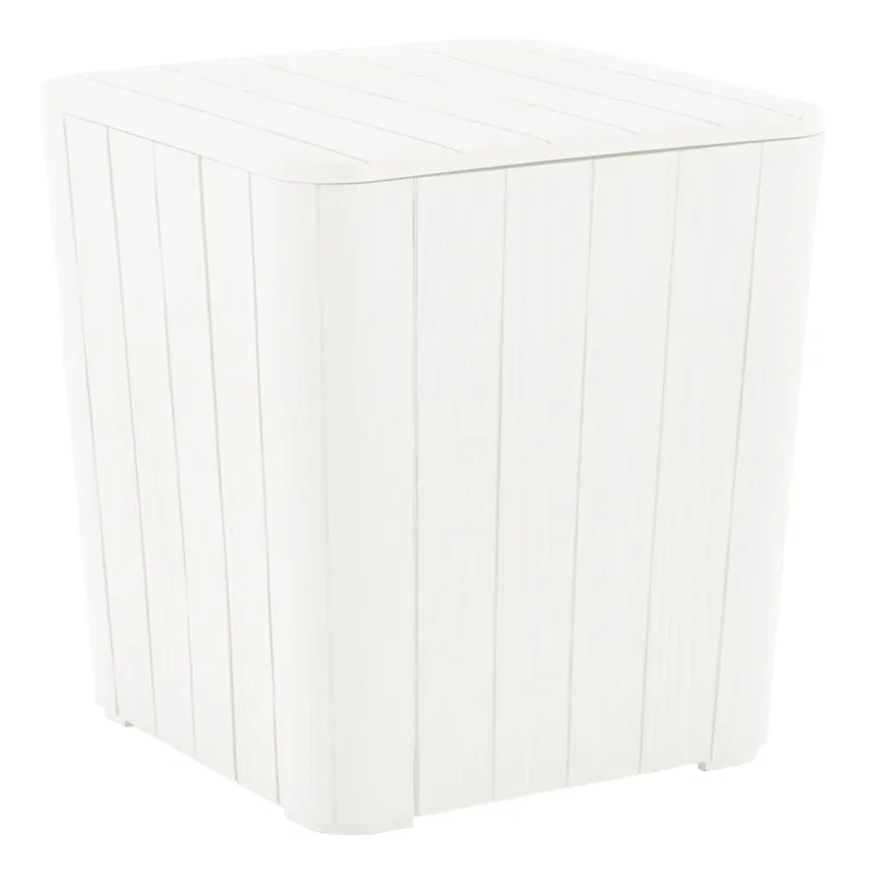 Záhradný úložný box/príručný stolík, biela, IBLIS