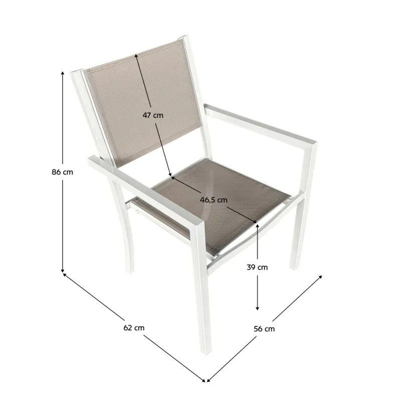 Záhradná stohovateľná stolička, biela oceľ/svetlosivá, DORIO