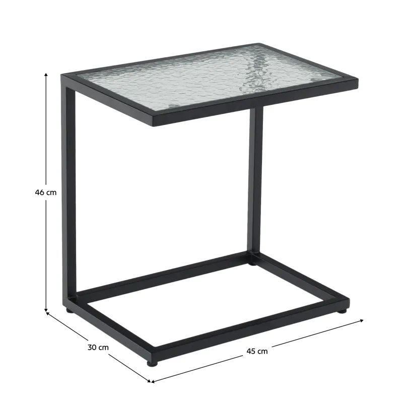 Záhradný stolík, čierna oceľ/tvrdené sklo, SELKO