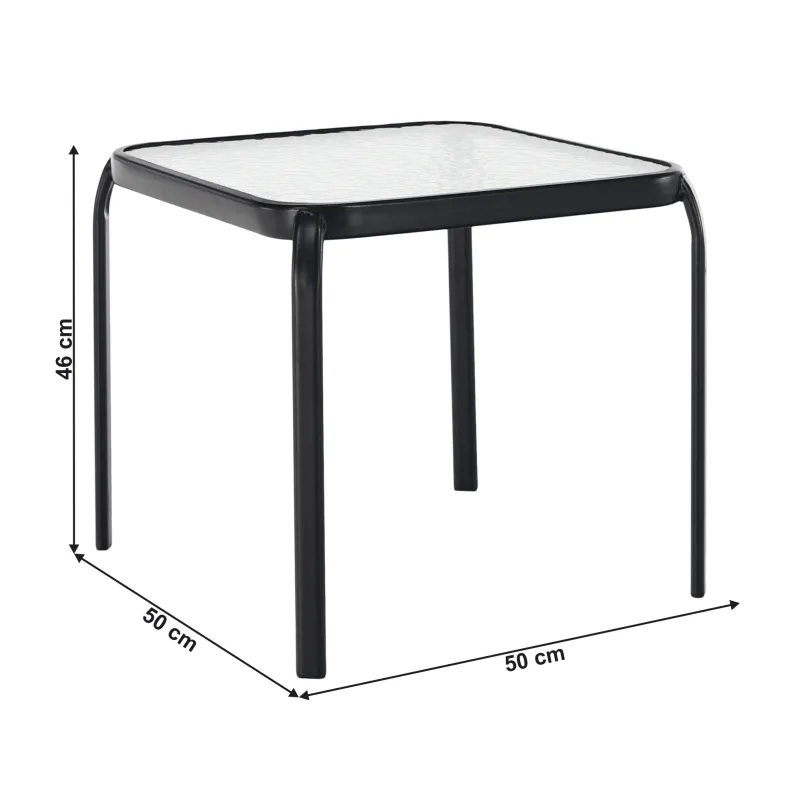 Záhradný príručný stolík, čiena oceľ/tvrdené sklo, RAMOL