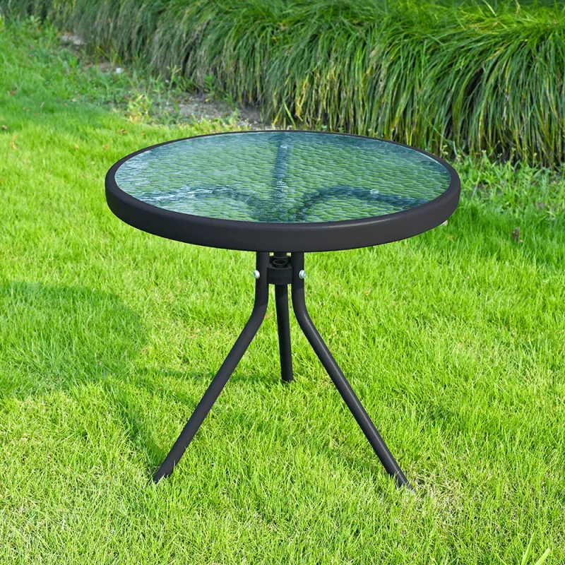 Záhradný príručný stolík, čiena oceľ/tvrdené sklo, HABIR
