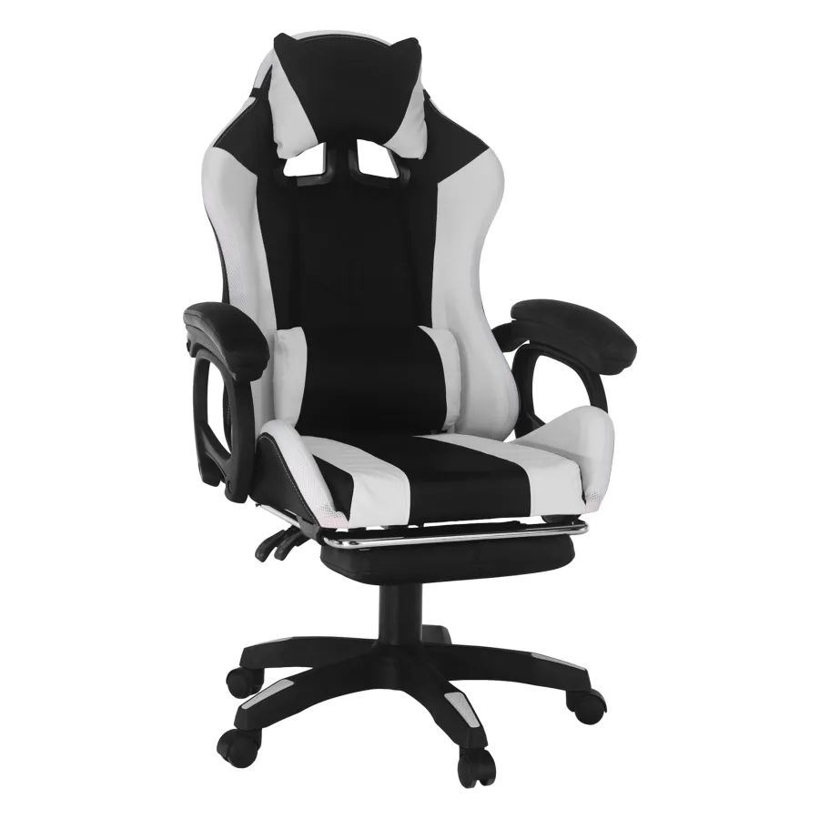 Kancelárske/herné kreslo s RGB LED podsvietením, čierna/biela, JOVELA