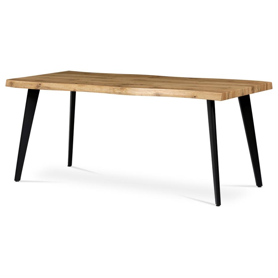 Jedálenský stôl HT-880 OAK 180x90x75 cm, MDF doska, 3D dekor divoký dub, kov čierny
