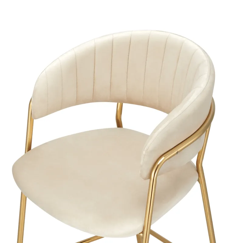 Dizajnová barová stolička, béžová Velvet látka/gold chróm zlatý, DASMIN TYP 2
