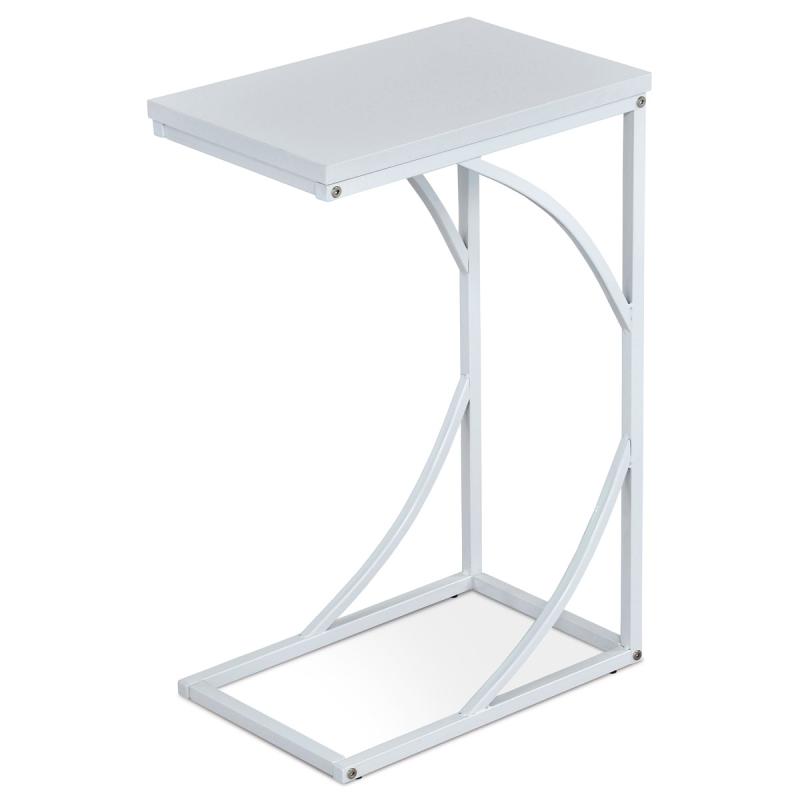 Prístavný stolík 27x41x63 cm, doska biele lamino, kovové nohy, biely mat