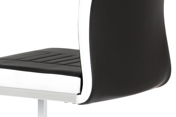 Jedálenská stolička DCL-406 BK, koženka čierna / biele boky, chróm