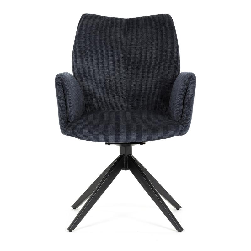 Jedálenská stolička HC-993 BLUE2, modrá látka, 180° otočný mechanizmus, čierny kov