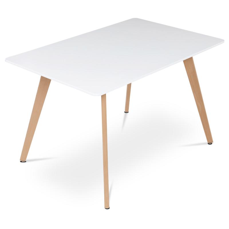 Jedálenský stôl DT-313 WT 120x80x74 cm, MDF, biely matný lak, masívny buk