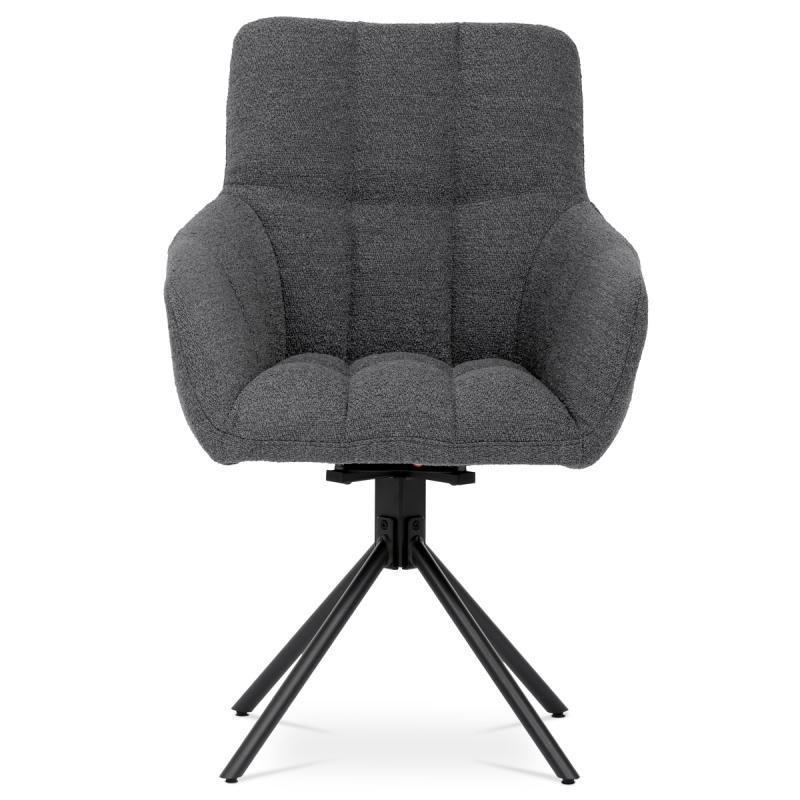 Jedálenská stolička HC-531 GREY2, sivá látka bouclé, 180° otočný mechanizmus, čierny kov