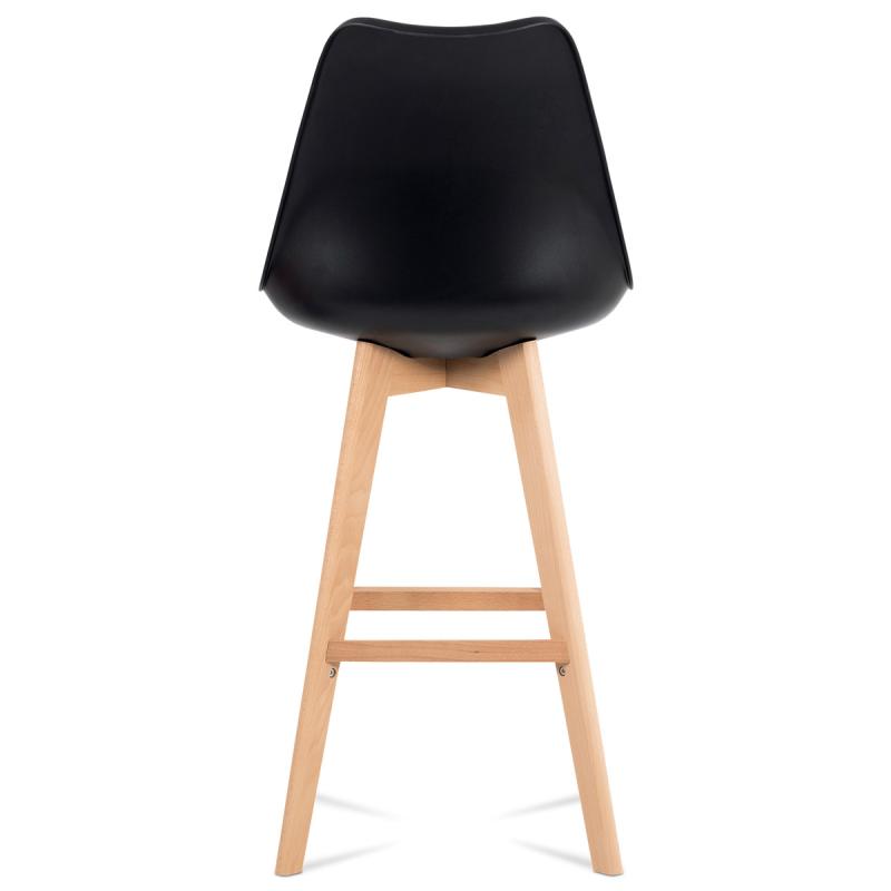 Barová stolička CTB-801 BK plast, sedák čierna ekokoža/nohy masív prírodný buk