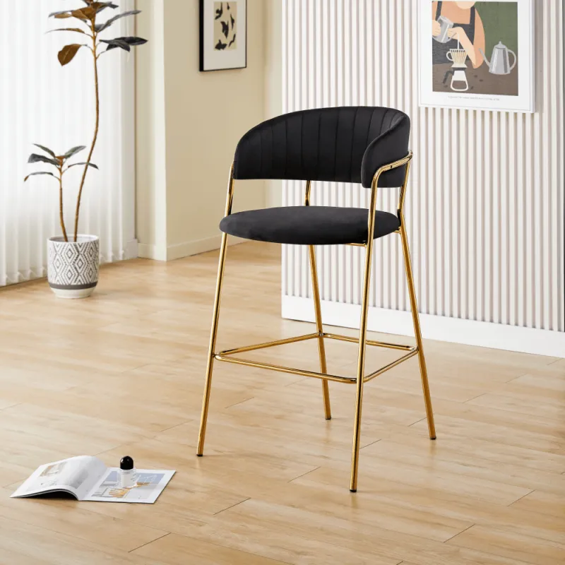 Dizajnová barová stolička, čierna Velvet látka/gold chróm zlatý, DASMIN TYP 2