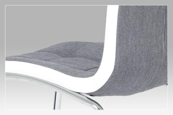 Jedálenská stolička DCL-420 GREY2, látka sivá / koženka biela, chróm