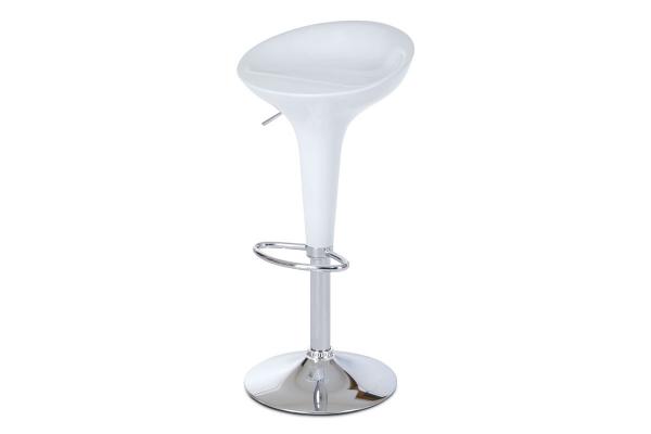 Barová stolička AUB-9002 WT, plast biely/chróm