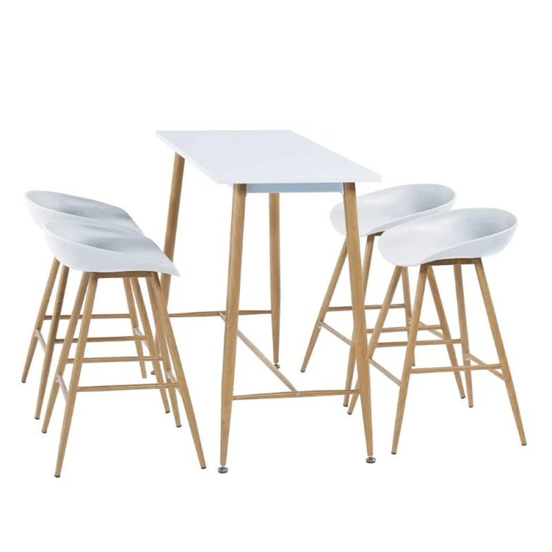 Barový stôl, biela/buk, 110x50 cm, DORTON