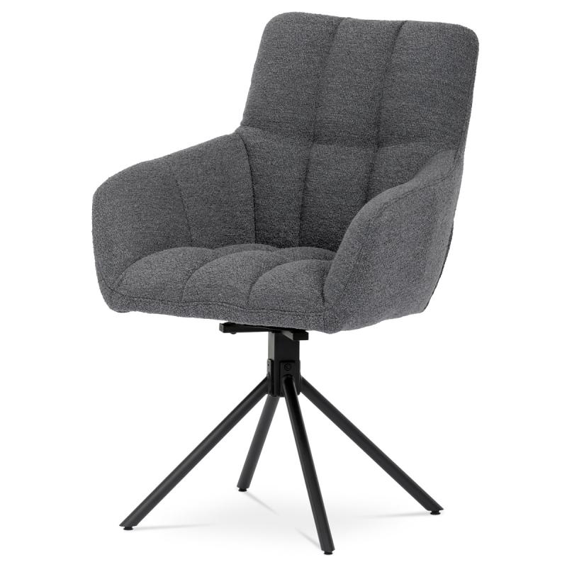 Jedálenská stolička HC-531 GREY2, sivá látka bouclé, 180° otočný mechanizmus, čierny kov