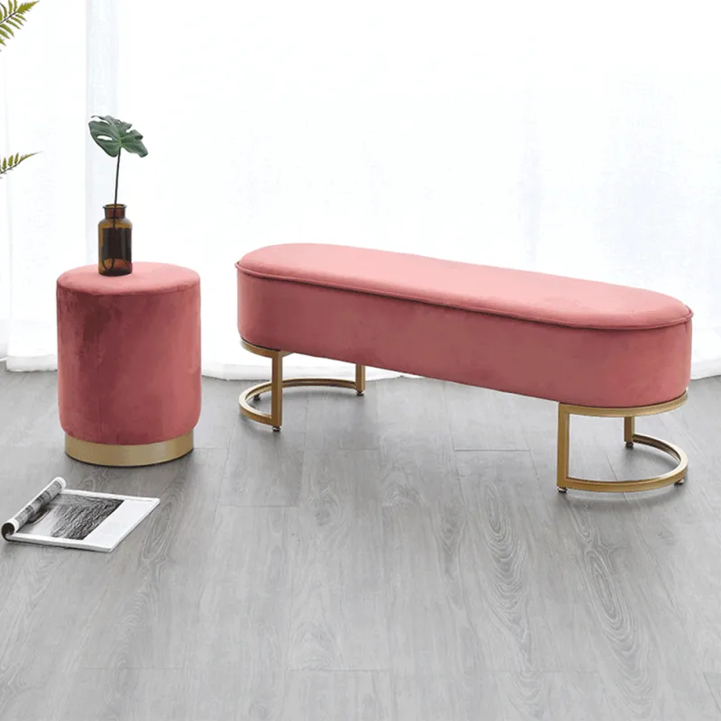 Dizajnová lavica, ružová Velvet látka/gold chróm-zlatý, MIRILA NEW