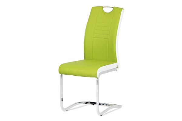 Jedálenská stolička DCL-406 LIM, koženka zelená, biele boky, chróm