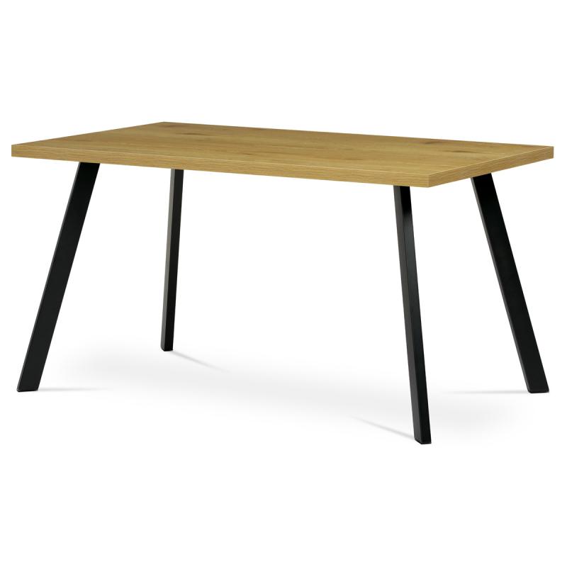 Jedálenský stôl HT-740 OAK 140x85x75 cm, doska melamín, 3D divoký dub, kov čierny mat