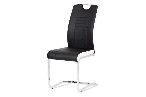 Jedálenská stolička DCL-406 BK, koženka čierna / biele boky, chróm