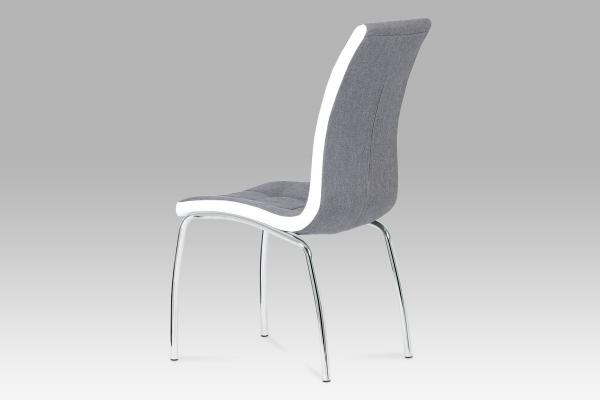 Jedálenská stolička DCL-420 GREY2, látka sivá / koženka biela, chróm