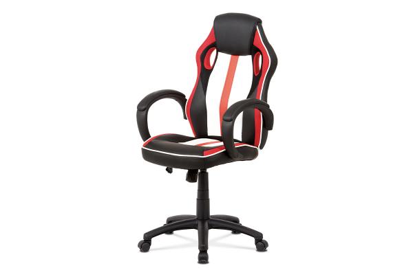 Študentská kancelárska stolička KA-V505 RED, červená-čierna -biela ekokoža+MESH