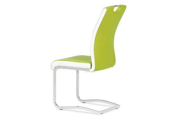 Jedálenská stolička DCL-406 LIM, koženka zelená, biele boky, chróm