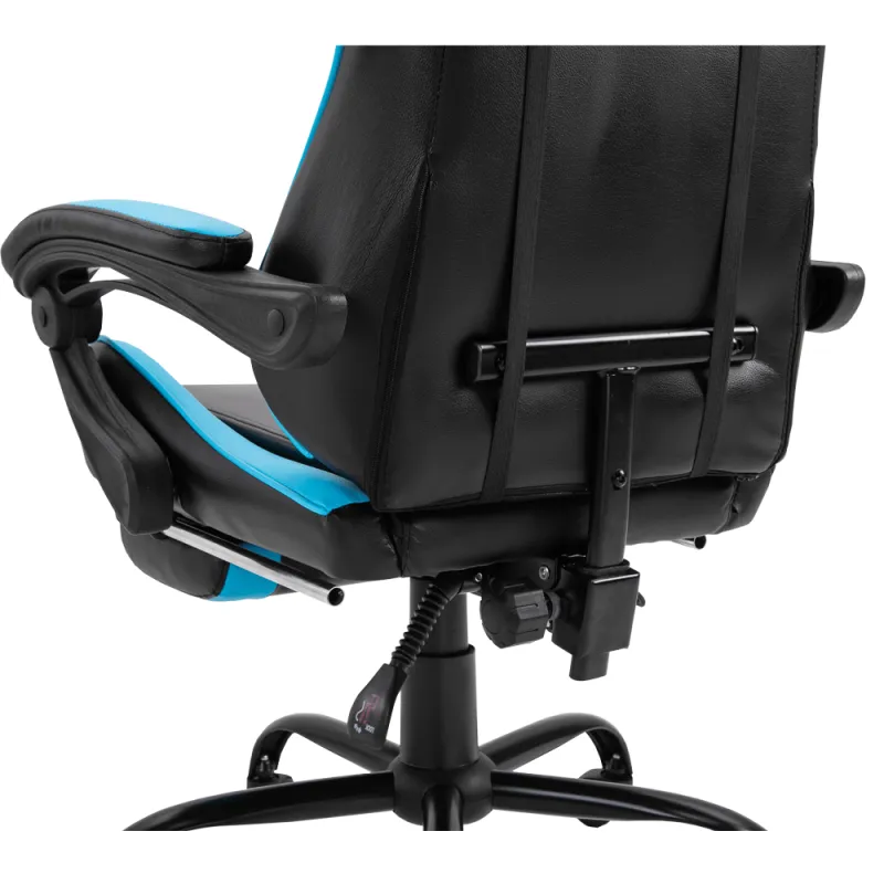 Kancelárske/herné kreslo s podnožou, čierna/modrá, TARUN