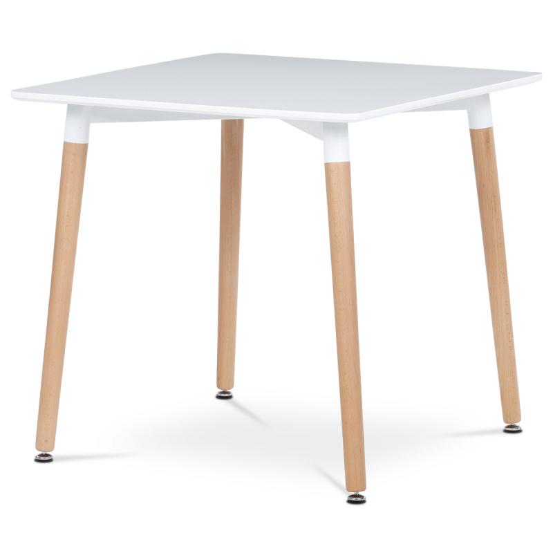 Jedálenský stôl DT-303 WT 80x80x74 cm, MDF / kovový rám - biely matný lak, drevené nohy