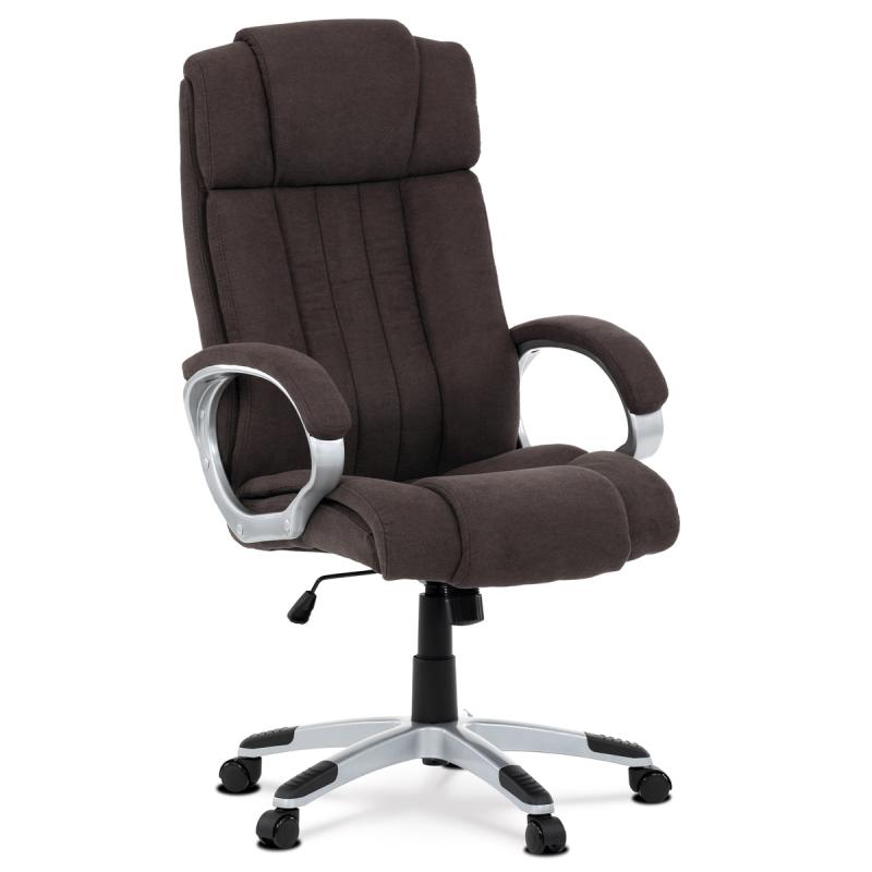 Kancelárska stolička KA-L632 BR2, plast v striebornej farbe, hnedá látka