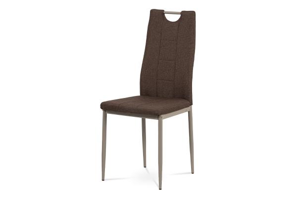 Jedálenská stolička DCL-393 BR2, hnedá látka, kov cappuccino lesk