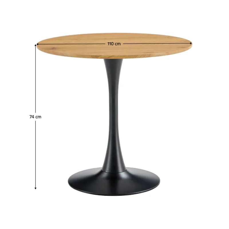 Jedálenský stôl, okrúhly, dub/čierna, priemer 110 cm, REVENTON NEW