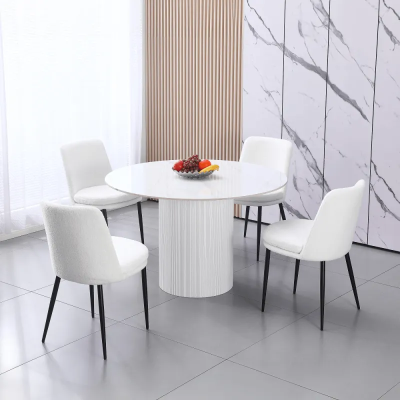 Jedálenský stôl, biely mramor/MDF, priemer 120 cm, MAHIR TYP 1