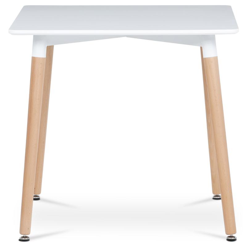 Jedálenský stôl DT-303 WT 80x80x74 cm, MDF / kovový rám - biely matný lak, drevené nohy