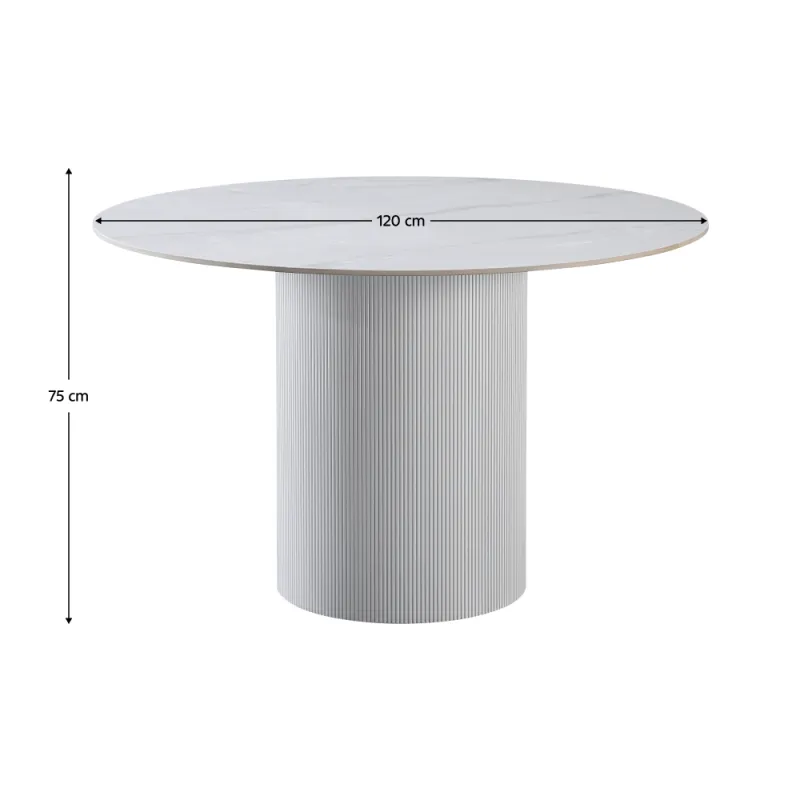 Jedálenský stôl, biely mramor/MDF, priemer 120 cm, MAHIR TYP 1